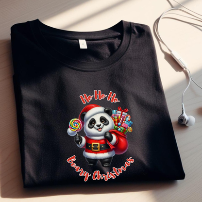 Christmas Panda Black T-Shirt for Men – Festive Style