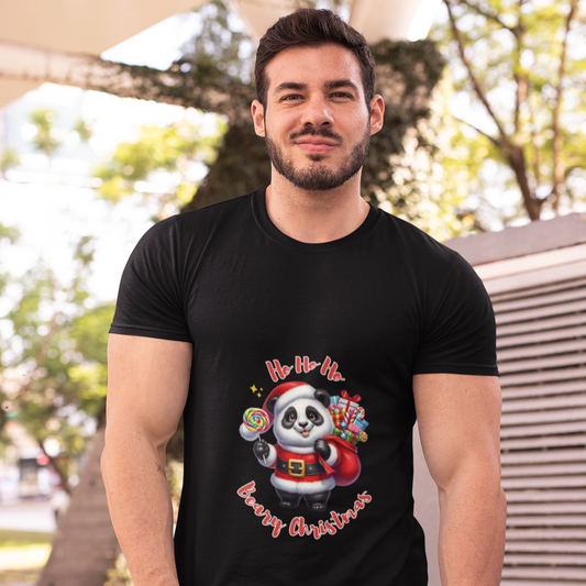 Christmas Panda Black T-Shirt for Men – Festive Style